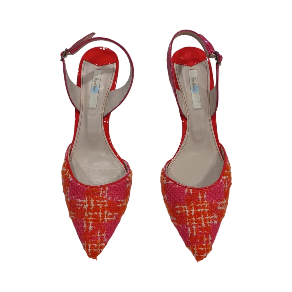 🆕 BODEN • size 7 1/2 or 40 1/2 • pink orange tweed slingback kitten heels NWOT - Picture 4 of 11